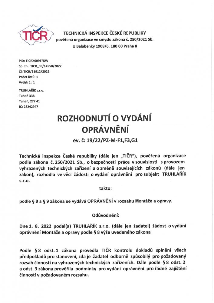 Rozhodnutí o vydání oprávnění